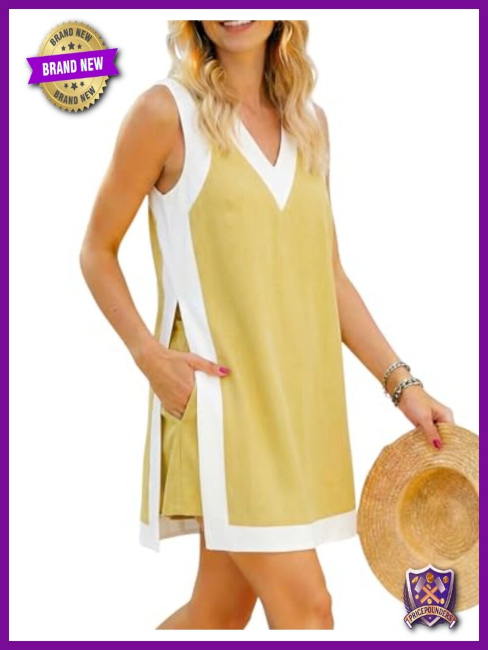 Sleeveless V Neck Tunic Top and Shorts Set with Pockets Summer Beach Outfit